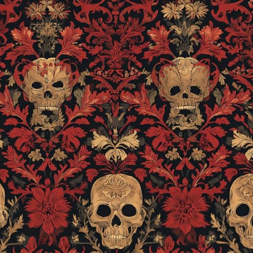 Tapete Selbstklebende Fototapete Wandpapier 44x600 cm Retro-Totenkopf Dekorfolie Möbelfolie Klebefolie Halloween Kinderzimmer Mustertapete Klebetapete Wasserdicht von LeIxIaO