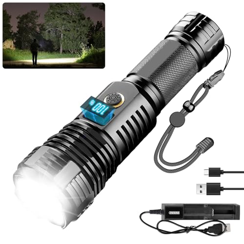 LeKaufen Aufladbar Taschenlampe LCD Display 12000 Lumen, XHP70 5 Modi Taschenlampe Extrem Hell Wasserdicht Power Bank Zoombar Camping Taschenlampe für Wandern Outdoor Angeln Notfäll von LeKaufen