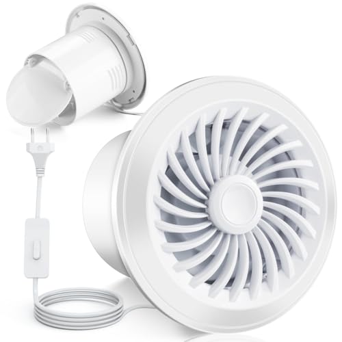 LeKaufen Badlüfter 100 mm mit Schalter, 20W Abluftventilator WC Lüfter Badezimmer Lüfter Ventilator, mit Nachlauf Rückstauklappe, für Küche Dachboden Büro Fenster Garage von LeKaufen