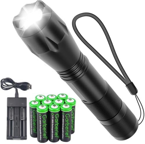 LeKaufen LED Taschenlampe Aufladbar 3000 Lumen, 5 Modi Wasserdicht Klein Taschenlampe, Mini Taschenlampe LED mit 10 Stück 18650 Batterie, Einstellbarer Fokus Camping Taschenlampe für Outdoor von LeKaufen