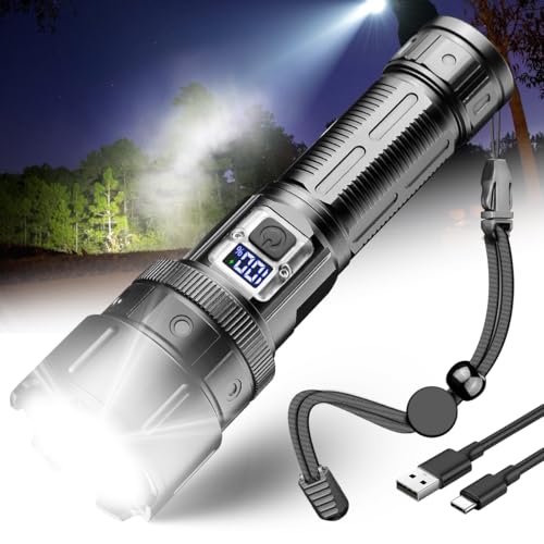 LeKaufen LED Taschenlampe Aufladbar, Taschenlampe USB Aufladbar mit LCD Display 30W Wasserdicht Extrem Helle Taschenlampe, 10000 Lumen Flashlight Die Taschenlampe 5 Modi für Camping Wandern Notfälle von LeKaufen