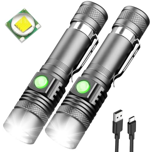 LeKaufen Taschenlampe LED Aufladbar USB 2 Stück 1200 Lumen, 4 Modi LED Taschenlampe Klein, Wasserdichte Taschenlampe Einstellbare Fokus für Camping Reisen Geschenk(2 X2000mAh Batterien enthalten) von LeKaufen