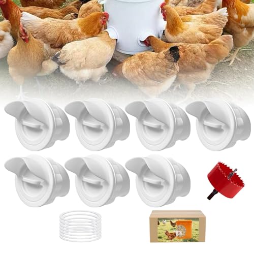 LeKuni 7 Stück DIY Futterautomat Hühner, No Waste Hühnerfutter Automat, Poultry Futterspender Schwerkraft Kükenfütterer Nagetiersicherer Regensicherer für Eimer Fässer Tonnen Tröge von LeKuni