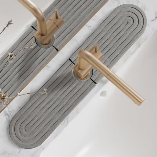 LeKuni Abtropfmatte Spüle, Kieselgur Stein Waschbecken Splash Pad, Wasserhahn Spritzschutz Pfannen Saugfähige Matte, Sink Mat Für Küche Und Badezimmer [Grau, 60x10cm] von LeKuni