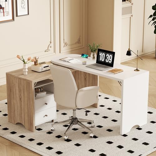LeKuni Schreibtisch mit Aufbewahrung, Gaming-Schreibtisch in L-Form, 135 x 120 cm, Schreibtische und Arbeitsplätze zum Lernen, Spielen und Arbeiten, Weiß von LeKuni