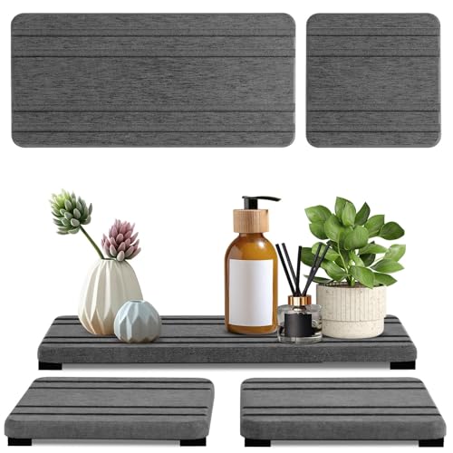 LeKuni Wasserabsorbierende Kieselgur Seifenschale, Water Absorbing Stein Für Spüle, Seifenhalter Dusche, Schnell Trocknender Badezimmer Tablett Für Pflanzen Und Toilettenartikel (3, Grau) von LeKuni
