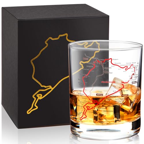 LeKuni Whisky Gläser Mit Nürburgring- 300 Ml Whiskey Gläser Für Vodka, Rum, Bourbon, Cognac, Scotch, Cocktail Und Likör - Geschenke Für Autobegeisterte Männer von LeKuni
