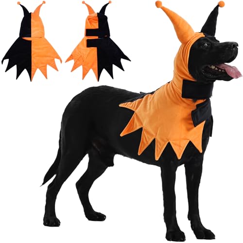 Lelepet Halloween-Kostüm für Hunde, Clown-Stil, Cosplay, lustige Hunde und Katzen, verstellbarer Hundeumhang und Kapuze, für Weihnachten, Halloween, Partys, Orange, 2XL von LeLePet