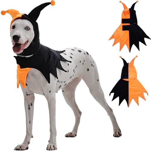 Lelepet Halloween-Kostüm für Hunde, Clown-Stil, Cosplay, lustige Hunde und Katzen, verstellbarer Hundeumhang und Kapuze, für Weihnachten, Halloween, Partys, Orange, Größe XL von LeLePet