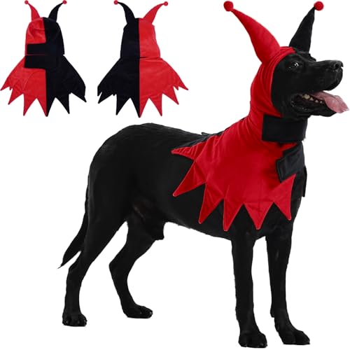 Lelepet Halloween-Kostüm für Hunde, Clown-Stil, Cosplay, lustige Hunde und Katzen, verstellbarer Hundeumhang und Kapuze, für Weihnachten, Halloween, Partys, Rot, 2XL von LeLePet