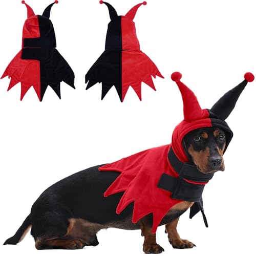 Lelepet Halloween-Kostüm für Hunde, Clown-Stil, Cosplay, lustige Hunde und Katzen, verstellbarer Hundeumhang und Kapuze, für Weihnachten, Halloween, Partys, Rot, Größe S von LeLePet