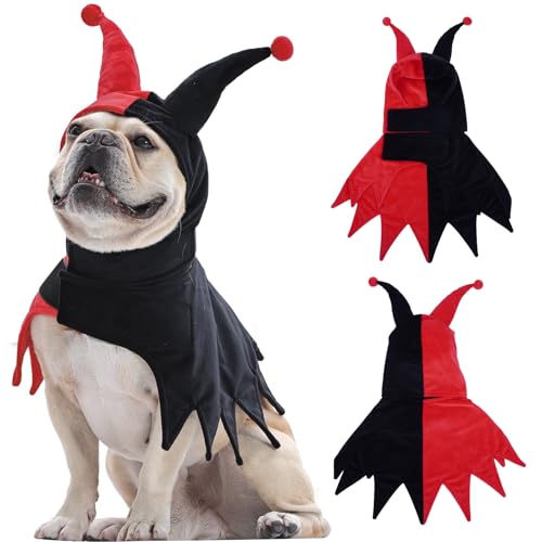 Lelepet Halloween-Kostüm für Hunde - Clown-Stil Haustier Cosplay, lustige Hunde Katzen Outfits, verstellbarer Hundeumhang & Kapuze für Weihnachten, Halloween, Partys, Rot, L von LeLePet