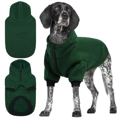 Lelepet Hunde-Kapuzenpullover aus Fleece, mit Kapuze und Loch für die Leine, warm, für Herbst und Winter, halber Reißverschluss, lässiges Haustier-Outfit für kleine, mittelgroße und große Hunde von LeLePet