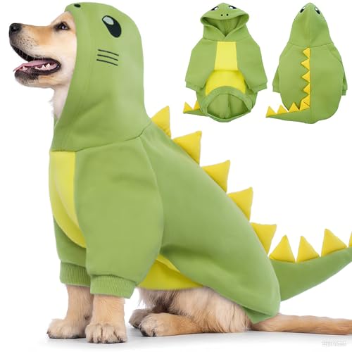 Lelepet Hundekostüm Dinosaurier Kostüm, Warm Fleece Winter Hoodie für Rüde Hündin, Lustiges Hund Halloween Cosplay Outfit Haustier Dinosaurier Hoodie, XL von LeLePet