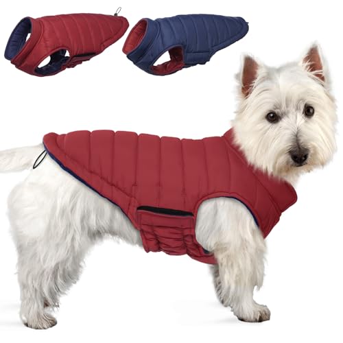 Lelepet Hundemantel Winter Jacke für Kleine Hunde, Wasserdicht Warmer Hunde Winterjacke, Wendbarer Winddicht Hundejacke mit Klettverschluss, Rot XS von LeLePet