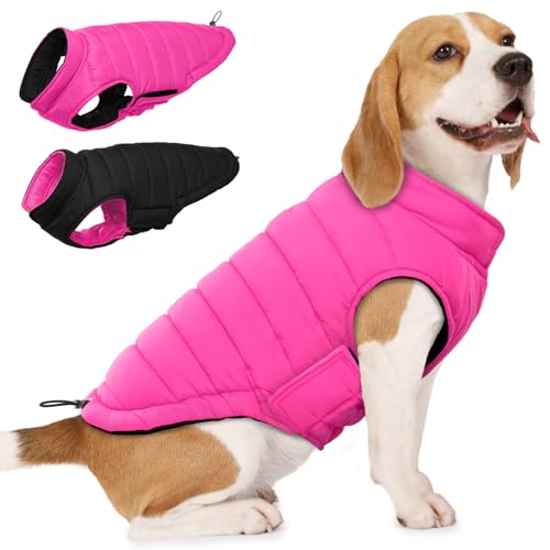 Lelepet Hundemantel Winter Jacke für Große Hunde, Wasserdicht Warmer Hunde Winterjacke, Wendbarer Winddicht Hundejacke mit Klettverschluss, Rosa XL von LeLePet