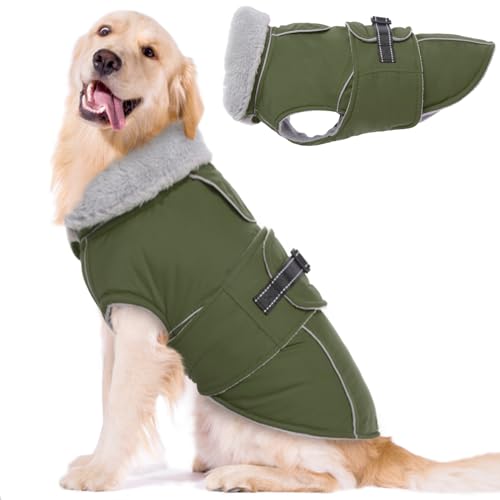 Lelepet Hundemantel Winterweste Reflektierende Fleece Hundejacke für Große Hunde Wasserdicht Hundejacke Wintermantel Warme Winterjacke mit Verstellbarer Schnalle, Armeegrün 2XL Lelepet Hundemantel Winterweste Reflektierende Fleece Hundejacke für Große Hunde Wasserdicht Hundejacke Wintermantel Warme Winterjacke mit Verstellbarer Schnalle, Armeegrün 2XL von LeLePet