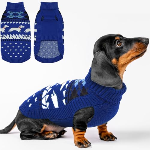 Lelepet Hundepullover für Dackel Strickpullover mit Dackel Muster Warmer Hundepullover Rollkragen Winterpullover für Kleine Hunde Blau XS Lelepet Hundepullover für Dackel Strickpullover mit Dackel Muster Warmer Hundepullover Rollkragen Winterpullover für Kleine Hunde Blau XS von LeLePet