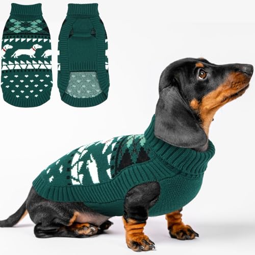 Lelepet Hundepullover für Dackel Strickpullover mit Dackel Muster Warmer Hundepullover Rollkragen Winterpullover für Kleine Hunde Grün XS Lelepet Hundepullover für Dackel Strickpullover mit Dackel Muster Warmer Hundepullover Rollkragen Winterpullover für Kleine Hunde Grün XS von LeLePet