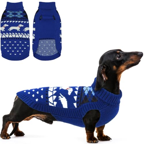 Lelepet Hundepullover für Dackel Strickpullover mit Dackel Muster Warmer Hundepullover Rollkragen Winterpullover für Mittelgroße Große Hunde Blau L Lelepet Hundepullover für Dackel Strickpullover mit Dackel Muster Warmer Hundepullover Rollkragen Winterpullover für Mittelgroße Große Hunde Blau L von LeLePet