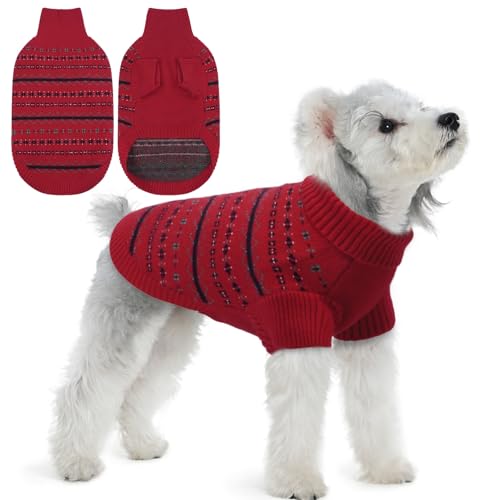 Lelepet Hundepullover für kleine Hunde, weicher Weihnachtspullover für Herbst und Winter, für den täglichen Gebrauch, atmungsaktiv, Rollkragen-Strick, Haustierkleidung für Jungen und Mädchen, Rot von LeLePet