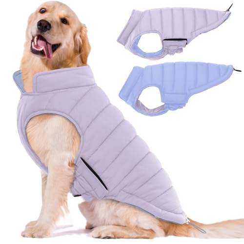 Lelepet Warme Hunde-Pufferjacke, wendbar, gepolstert, winddicht, leicht, für kaltes Wetter, mit Klettverschluss für große Hunde, fusselfrei, einfaches An- und Ausziehen, Lila, Größe XL Lelepet Warme Hunde-Pufferjacke, wendbar, gepolstert, winddicht, leicht, für kaltes Wetter, mit Klettverschluss für große Hunde, fusselfrei, einfaches An- und Ausziehen, Lila, Größe XL von LeLePet
