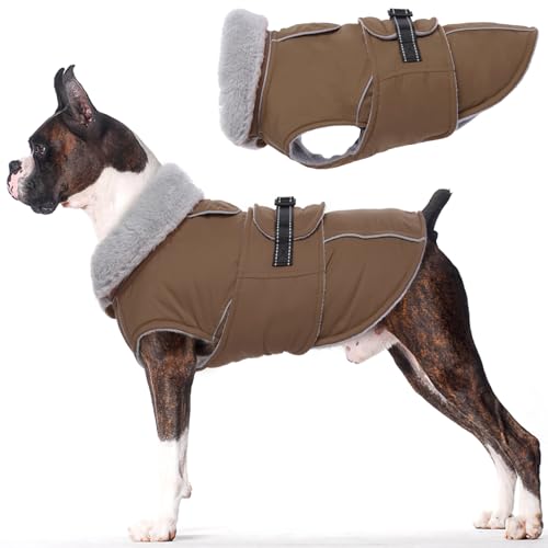 Lelepet Warme Mäntel und Jacken für Hunde, wasserdichter Winter-Hundemantel für kaltes Wetter, reflektierende Hundepufferjacke, Fleecefutter, Haustiermantel mit Loch für Geschirr für kleine Hunde von LeLePet
