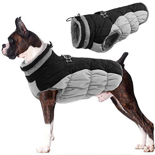 Lelepet Wasserdicht Hundemantel, Winter Winddicht Hundejacke mit Geschirr, Warme Reflektierend Schneeanzug Winterweste, Kaltes Wetter Hundepullover für Kleine Mittlere Große Hunde (Schwarz, M) von LeLePet