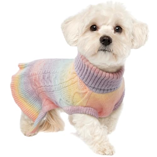 Lelepet Weihnachten Hundepullover, Winter Warm Hundepulli Sweater für Kleine Hunde, Weich Hundemantel Jacke Winterpullover, Rollragen Stickwolle Katzenpullover Haustier Winterkleidung, Rosa S von LeLePet
