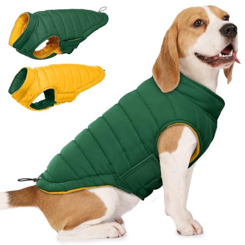 Lelepet Wendbarer Hunde-Wintermantel, warme wasserdichte Jacke für mittelgroße und große Hunde, Welpen, Winterpufferjacke, winddichte Hundeweste, einfaches An- und Ausziehen, Grün, Größe L Lelepet Wendbarer Hunde-Wintermantel, warme wasserdichte Jacke für mittelgroße und große Hunde, Welpen, Winterpufferjacke, winddichte Hundeweste, einfaches An- und Ausziehen, Grün, Größe L von LeLePet