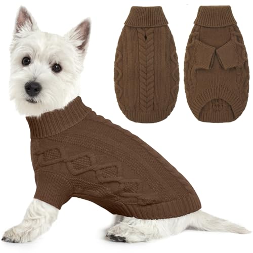 Lelepet Winter Hundepullover, Gestrickter Warmer Hundepulli mit Rollkragen, Weihnachtspullover für kaltes Wetter, Weiche Hundestrickwaren für Hunde, Hundemantel Sweater Haustier Bekleidung, Braun XS Lelepet Winter Hundepullover, Gestrickter Warmer Hundepulli mit Rollkragen, Weihnachtspullover für kaltes Wetter, Weiche Hundestrickwaren für Hunde, Hundemantel Sweater Haustier Bekleidung, Braun XS von LeLePet