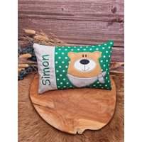 Kissen Mit Name - Bär Kinderkissen Geschenk Zur Geburt Grün von LeLynsKreativwelt