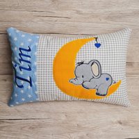Kissen Mit Name - Elefant Kinderkissen Geschenk Zur Geburt Blau von LeLynsKreativwelt