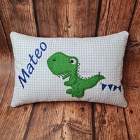 Kleines Kissen Mit Wunschnamen - Dino Geburt Taufe Karo von LeLynsKreativwelt