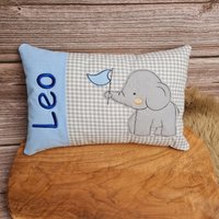 Kleines Kissen Mit Wunschnamen - Elefant Geburt Taufe Blau von LeLynsKreativwelt
