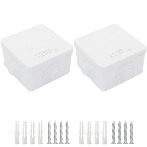 LeMotech ABS Kunststoff Staubdicht Wasserdicht IP65 Verteilerdose Universale Elektro-Projektgehäuse Weiß, Außenmaße 80 x 80 x 50 mm (2 Stück) von LeMotech