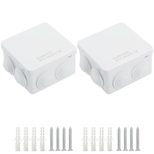 LeMotech ABS Kunststoff Staubdicht Wasserdicht IP65 Verteilerdose Universale Elektro-Projektgehäuse Weiß, Außenmaße 85 x 85 x 50 mm (2 Stück) von LeMotech