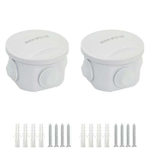 LeMotech ABS Kunststoff Staubdicht Wasserdicht IP65 Verteilerdose Universale Elektro-Projektgehäuse Weiß, Außenmaße D80 x H60 mm (2 Stück) von LeMotech