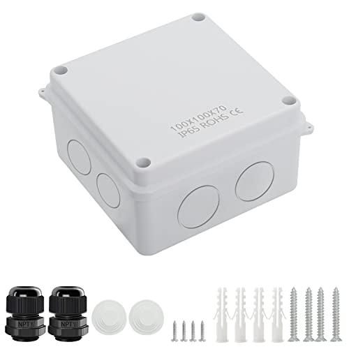 LeMotech Anschlusskasten mit reservierten Löchern ABS Kunststoff Elektrokasten IP65 wasserdichte staubdichte Projektgehäuse für Elektronik Weiß Außengröße 100x100x70mm von LeMotech