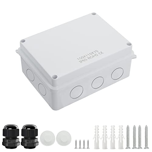 LeMotech Anschlusskasten mit reservierten Löchern ABS Kunststoff Elektrokasten IP65 wasserdichte staubdichte Projektgehäuse für Elektronik Weiß Außengröße 150x110x70mm von LeMotech