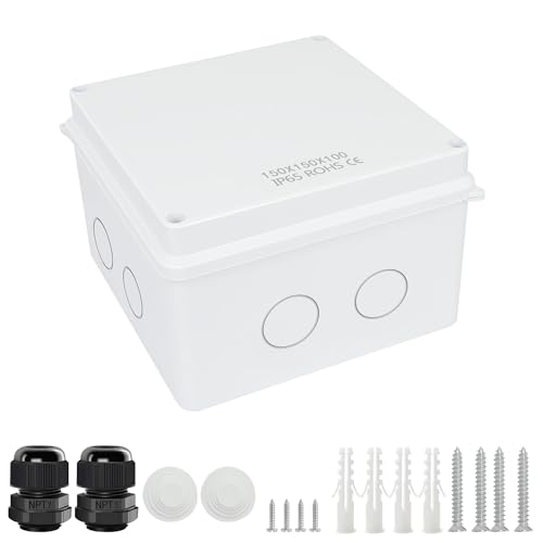 LeMotech Anschlusskasten mit reservierten Löchern ABS Kunststoff Elektrokasten IP65 wasserdichte staubdichte Projektgehäuse für Elektronik Weiß Außengröße 150x150x100mm von LeMotech