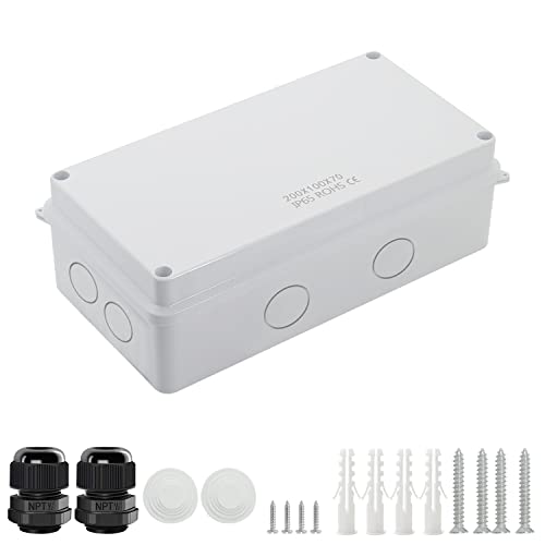 LeMotech Anschlusskasten mit reservierten Löchern ABS Kunststoff Elektrokasten IP65 wasserdichte staubdichte Projektgehäuse für Elektronik Weiß Außengröße 200x100x70mm von LeMotech