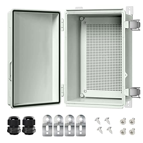 LeMotech Elektrische Box, IP67 wasserdichte Scharnierabdeckung, Edelstahl-Verriegelungsdose, ABS-Kunststoff, elektrisches Gehäuse mit Montageplatte, Wandhalterungen, 29x19x14 cm, Grau von LeMotech