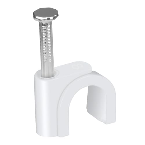 LeMotech Kabelschellen, 200 Stk. 8mm Runde Kabelhalter Mit Eingestecktem Nagel, Koaxialnagelschellen für Kabelmanagement RG6 RG59 CAT5e CAT6 RJ45 Ethernet Kabelschellen, weiß von LeMotech