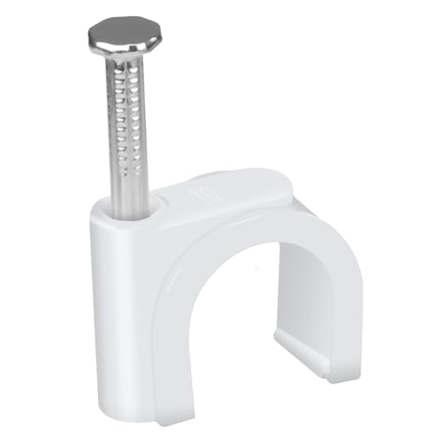 LeMotech Kabelschellen, 400 Stk. 10mm Runde Kabelhalter Mit Eingestecktem Nagel, Koaxialnagelschellen für Kabelmanagement RG6 RG59 CAT6a CAT7 RJ45 Ethernet Kabelschellen, weiß von LeMotech