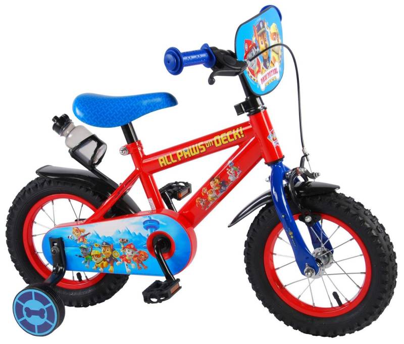 LeNoSa Kinderfahrrad PAW PATROL • Jungen Fahrrad 12 / 16 Zoll (Rot- Blau), 1 Gang, Handbremse & Rücktrittbremse von LeNoSa