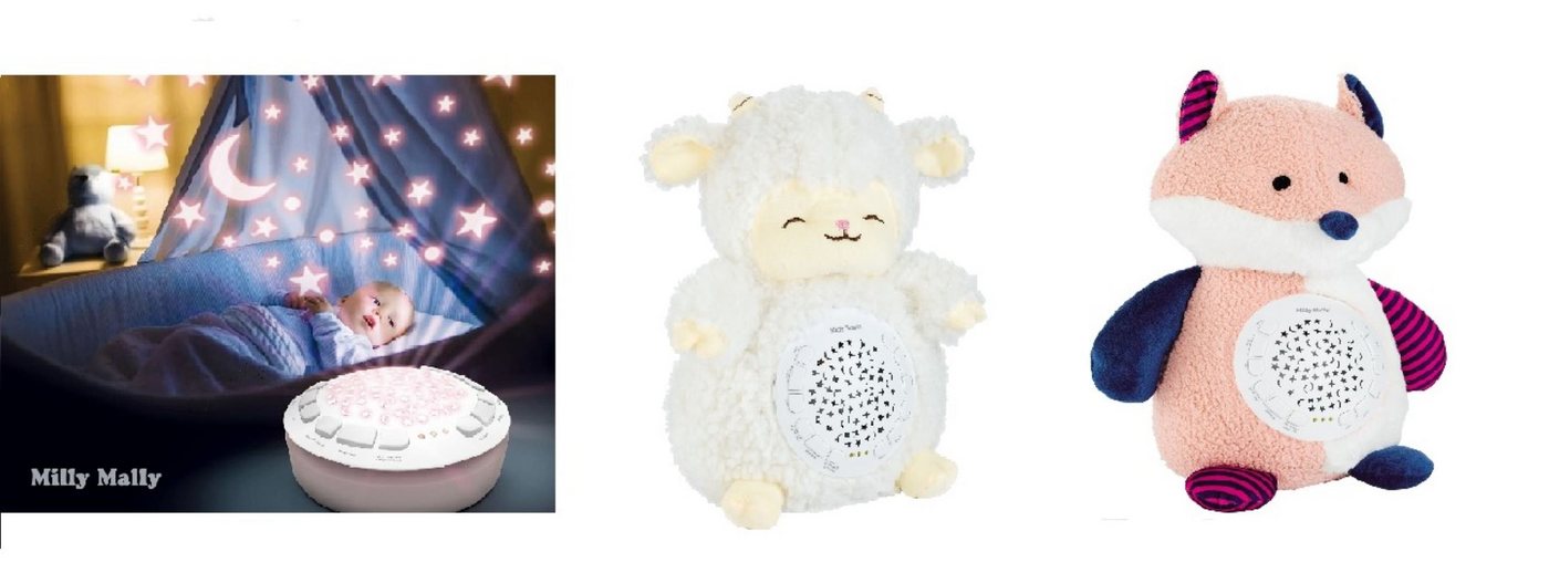 LeNoSa Projektionslampe Baby-Kinderzimmer Nachtlicht Spielzeug Plüschtier und Projektor, Sternenhimmel mit Melodien, Schaf, Fuchs von LeNoSa