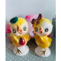 Vintage Lefton Japan Keramik Bluebird Gelbe Vogelküken Strass Augen Salz Pfefferstreuer Figuren von LePetitCheriShop