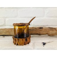 Vintagehonigtopf Marmeladentopf Holz Glas Inkl Löffel Skandi Hygge von LePetitVillageDE