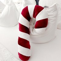 Kissen in Zuckerstangenform, Aus Rotem Samt Und Beigen Plüsch, Groß Kissen in Zuckerstangenform, Aus Rotem Samt Und Beigen Plüsch, Groß von LePetiteKreationen